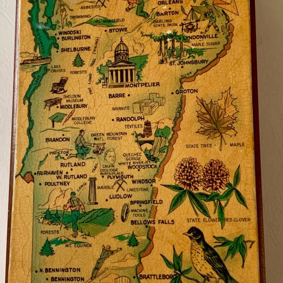 Vintage Vermont Map Wooden Trinket Box - Picture 2 of 13